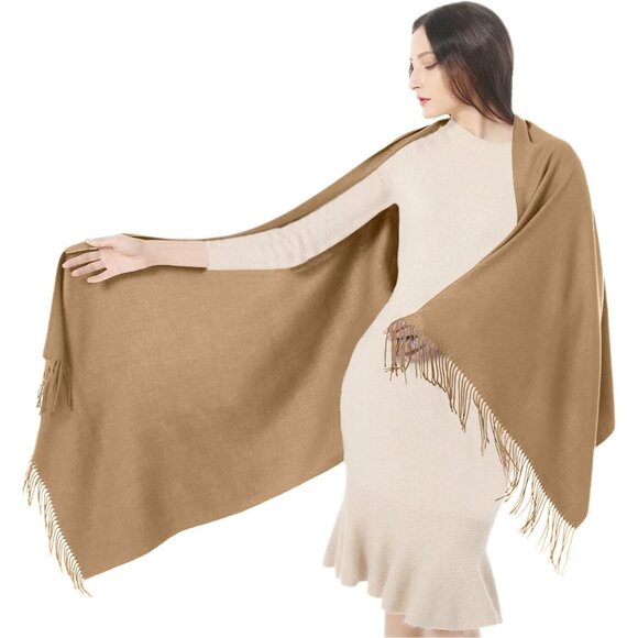 Womens Camel Pashmina Scarf Shawls & Wraps for Evening Dress Wedding Bridesmaid